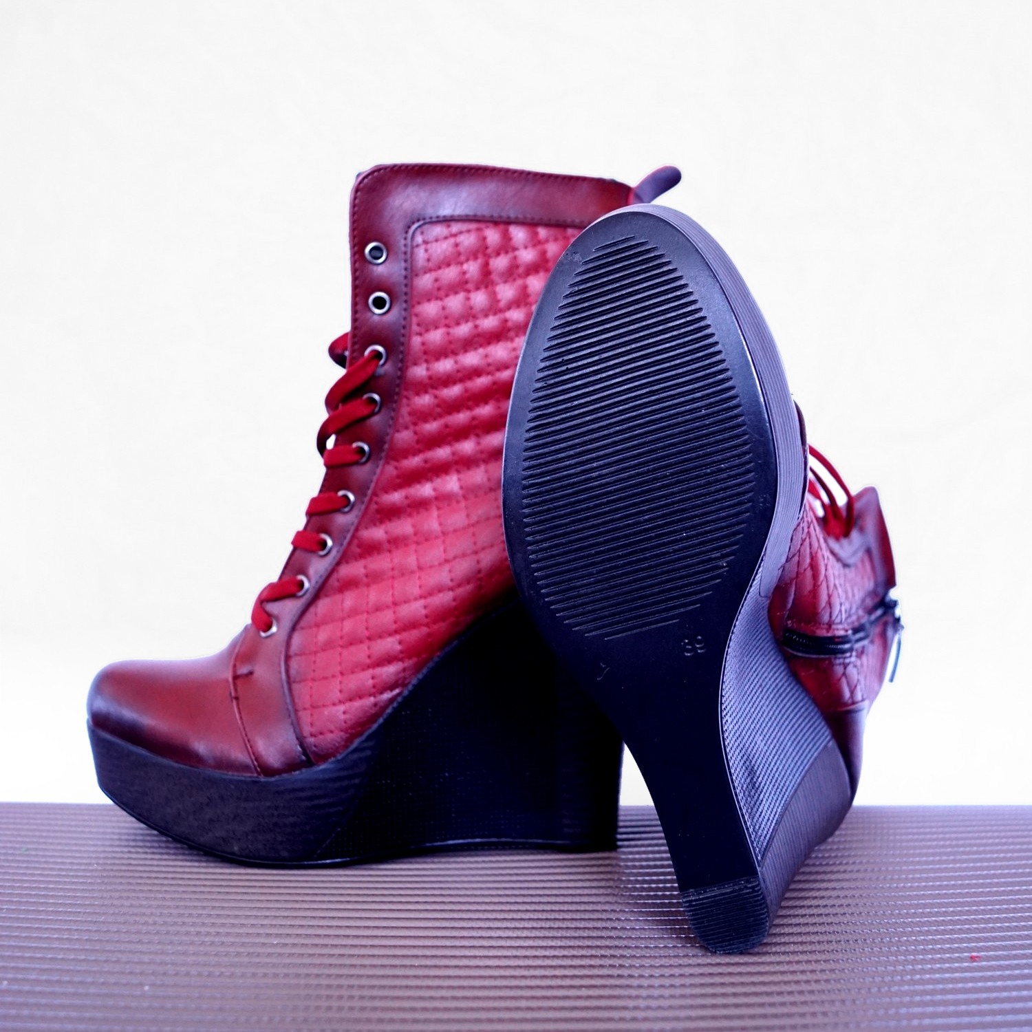 Stiefeletten rot Damenboots Keilabsatz NEU Gr. 39 Winterstiefel handgefertigt Keilabsatz