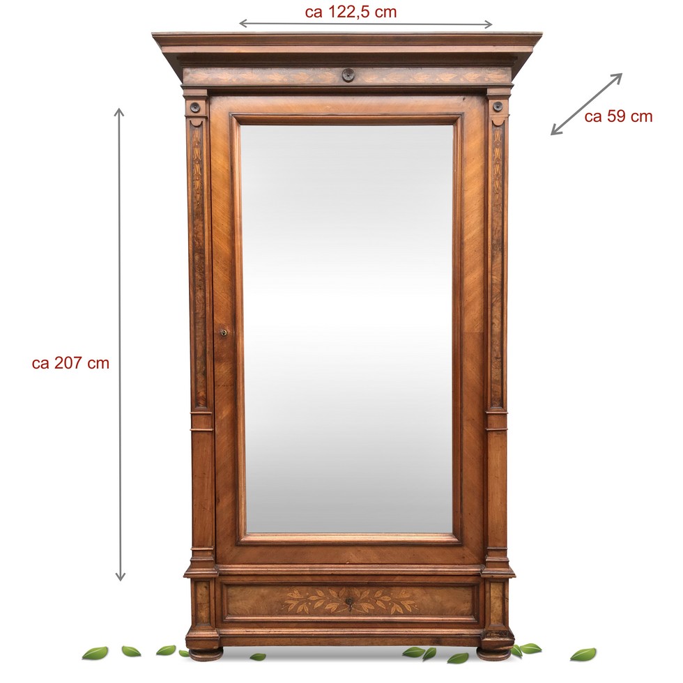 Schrank antik Gründerzeit Nussholz Intarsien Spiegel Dielenschrank