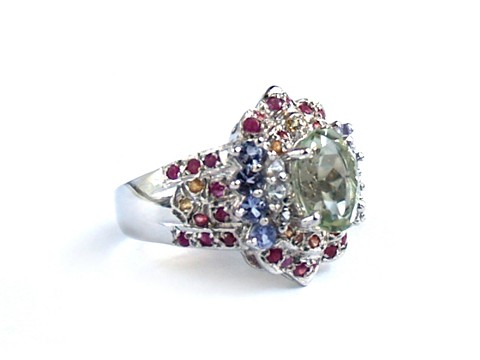 Ring 925 Silber Schmuck echte Edelsteine grüner Amethyst, handgefertigt!