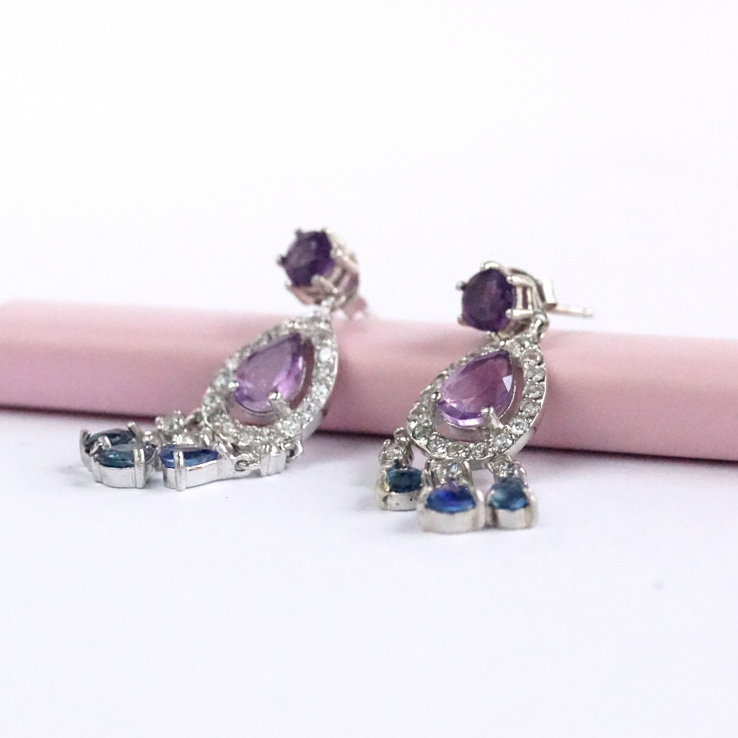 Ohrstecker Silber 925 Amethyst Saphire blau Handarbeit Ohrstecker Silber 925 Amethyst blaue Saphire Handarbeit