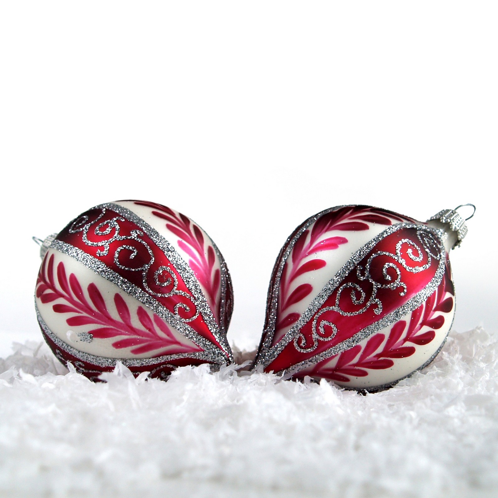 Christbaumkugel Tropfen Kugel Glas rot creme Glitter Lauscha Christbaumtropfen Lauscha