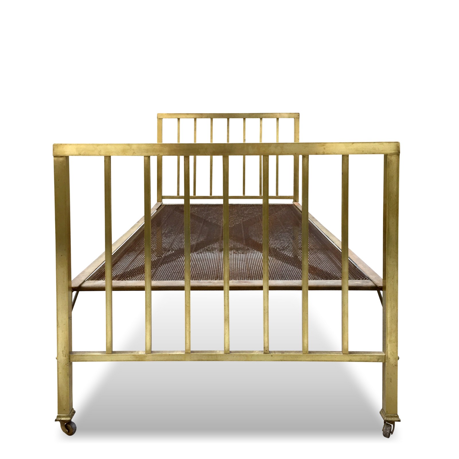 Bett Messingbett Jugendstil Gitterrost golden antik Design Messingbett antik