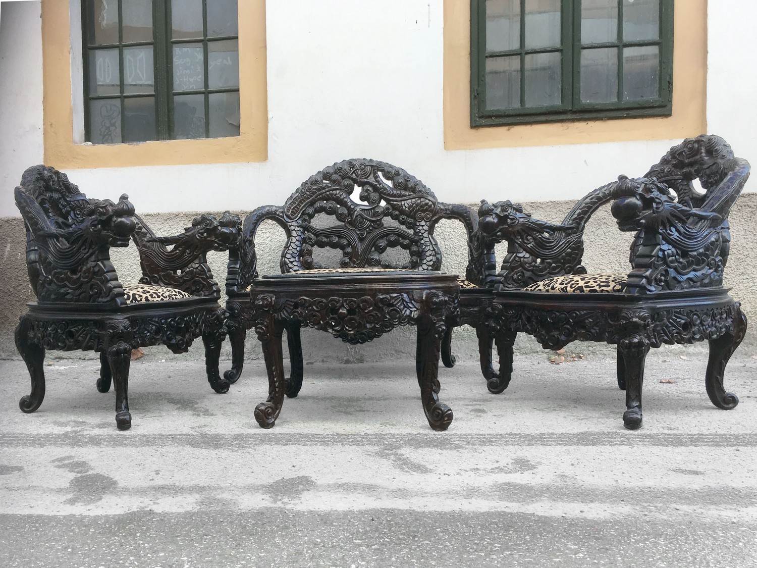 Sofa China Möbel Bench beschnitzt antik Loveseat Drachen Sitzbank Asiatika