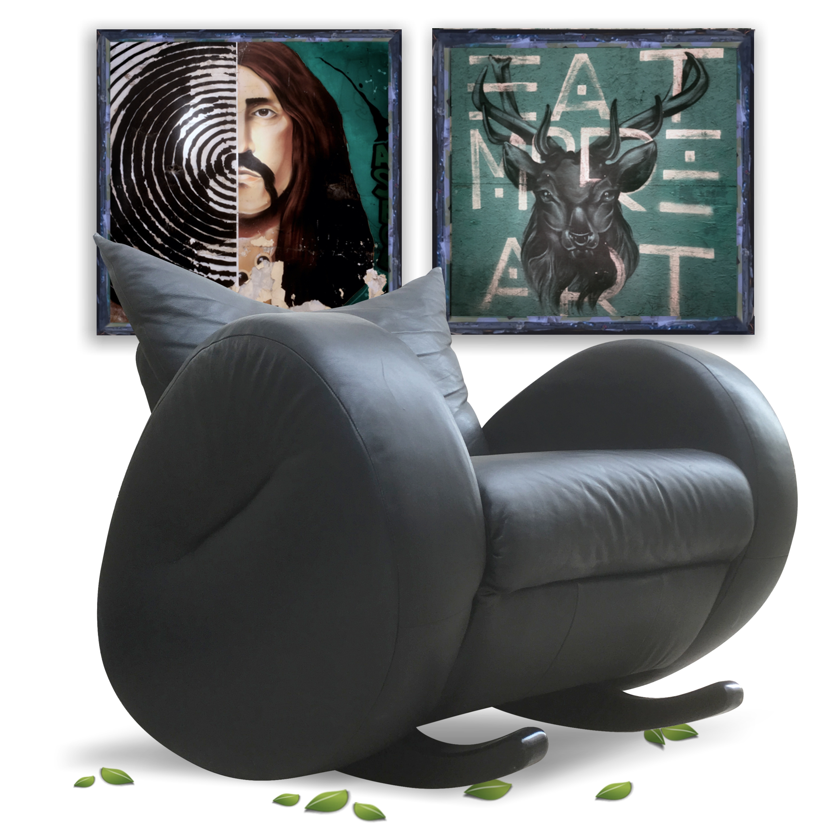 BRETZ Sessel schwarzer Schaukelstuhl LEDER Stuhl TOP Designklassiker Bretz Sessel schwarz Stuhl Leder Popeye Designklassiker