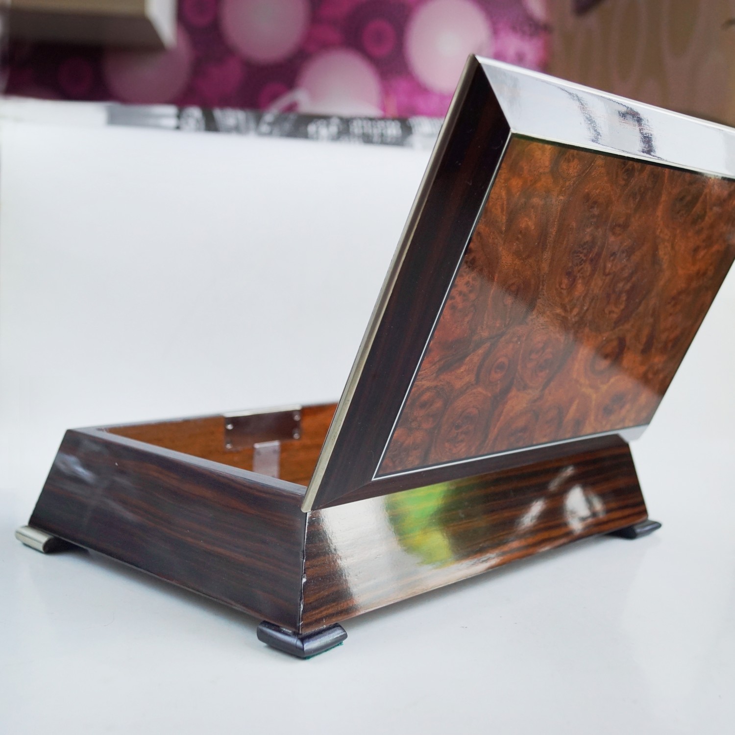 Schatulle Palisander antik Box Schmuckschatulle Geheimschloss Geheimfach