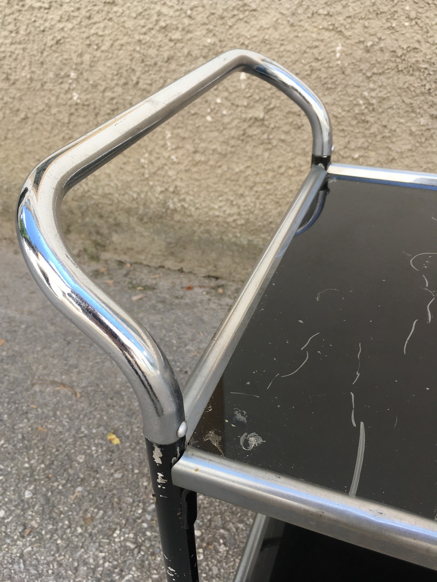 Servierwagen Vintage schwarz Serviertisch Chrom antiker Beistelltisch Bauhaus Industrialdesign