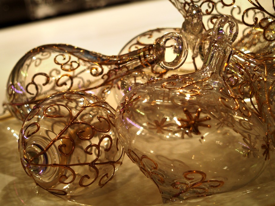 Christbaumkugel Glas groß Gold antik mundgeblasen