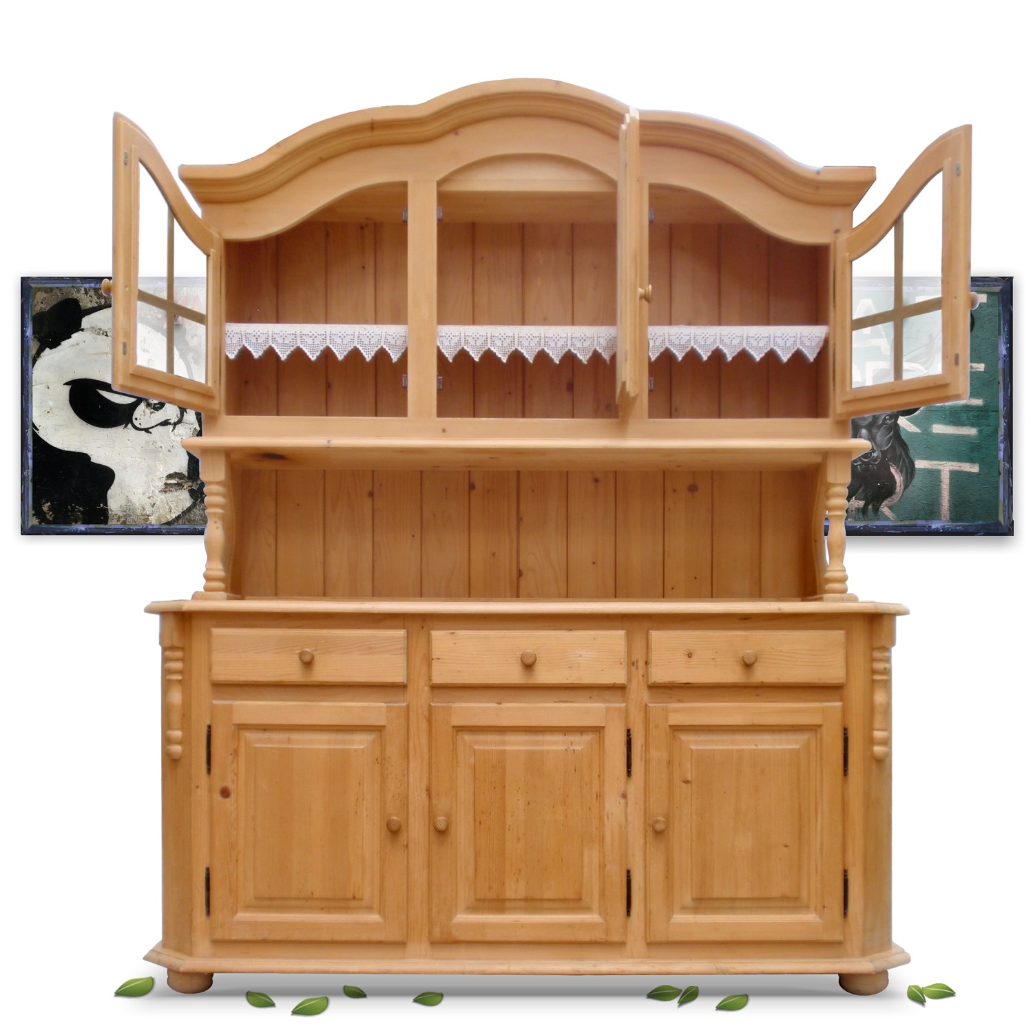 Küchenschrank Naturholz Landhausstil Gittertür Vitrine