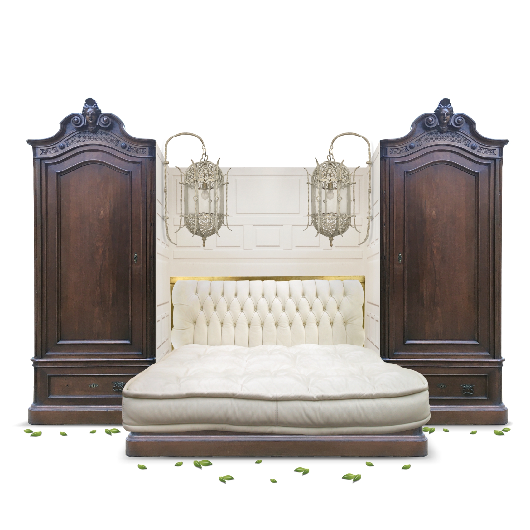 Schränke antik beschnitzt Schlafzimmer Bett Dielenschrank Pfeifenbarock 1880 Engel Köpfe