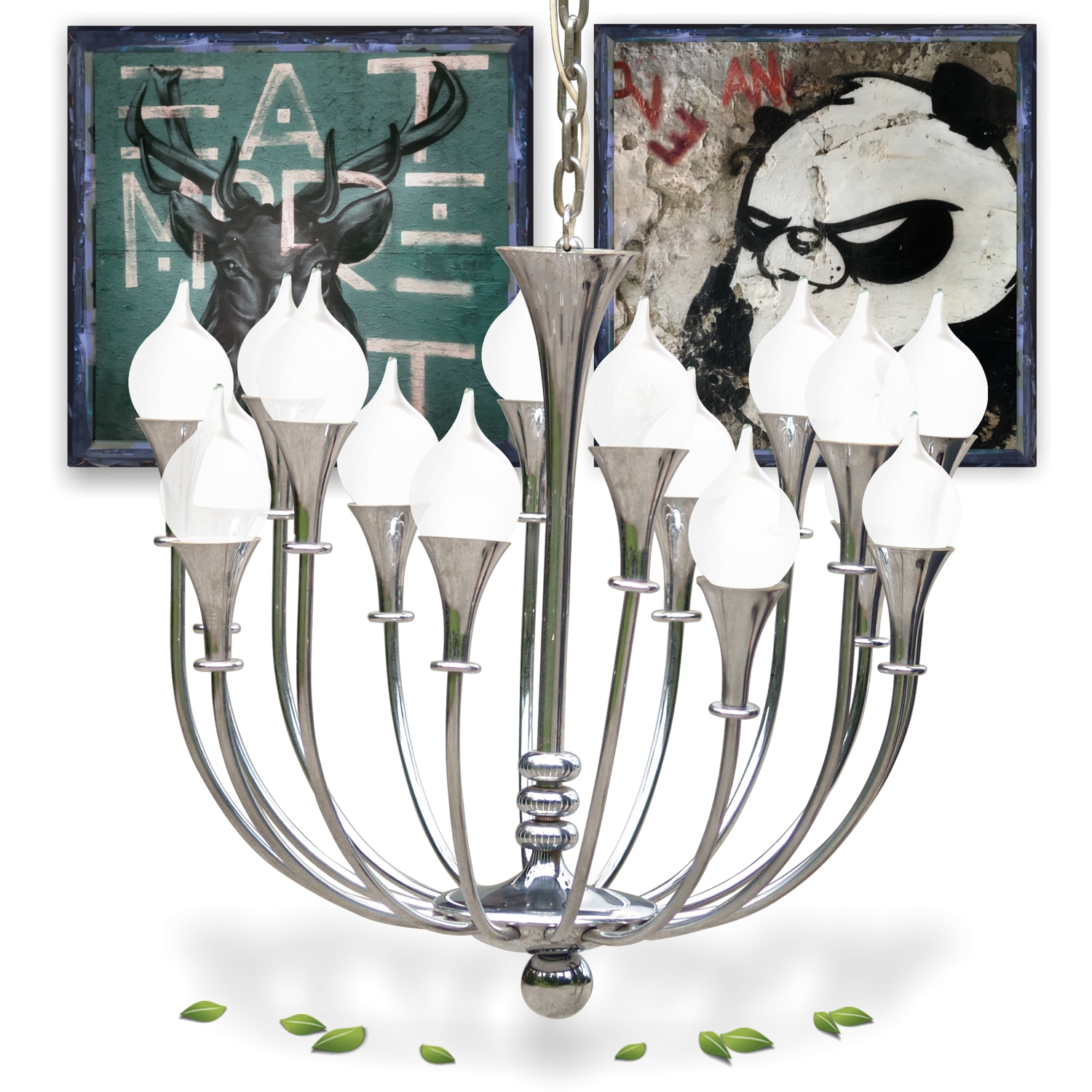 antiker Kronleuchter silbern Trumpet Hängelampe ArtDeco ArtDeco Chrom silber Kronleuchter Trompeten Leuchter antik