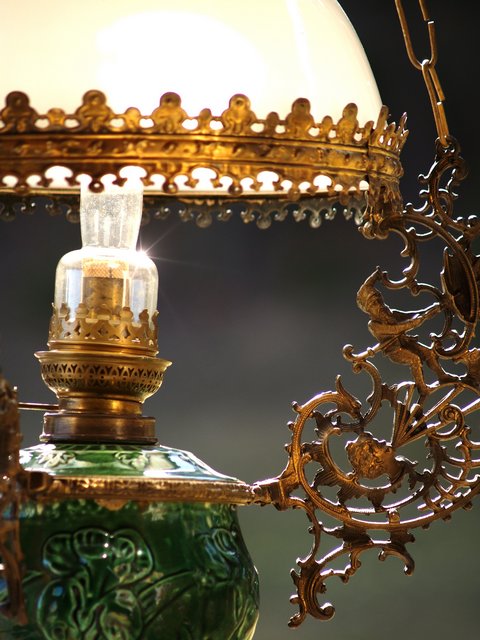 Luster Majolika Petroleumlampe Keramik antik Jagdhütte Kronleuchter