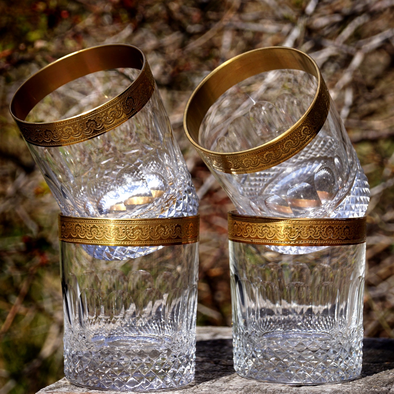 Bleikristall Gläser Goldrand Kristallgläser Whisky od Saft Bleikristall Gläser Goldrand Whisky Waffelschliff Mindonborte