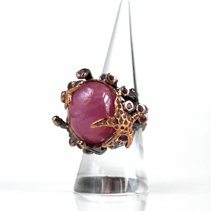 Ring 925 Silber Handarbeit Edelstein Rubin "Korallen" handgefertigt Ring 925 Silber Handarbeit Edelstein Rubin "Korallen" handgefertigt