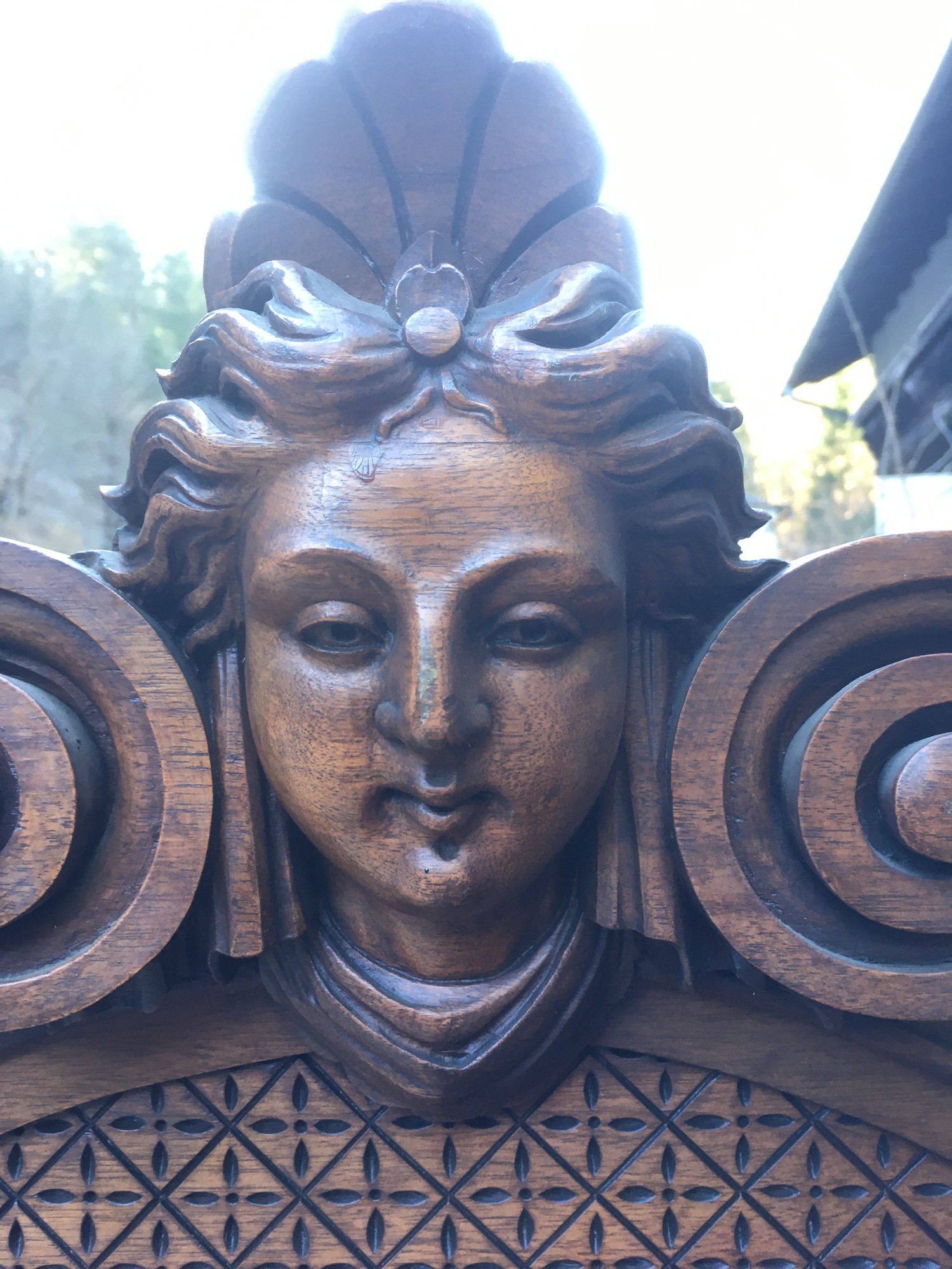 Antiquität Schrank Massivholz Nuss Köpfe Bibliothek Bücherschrank