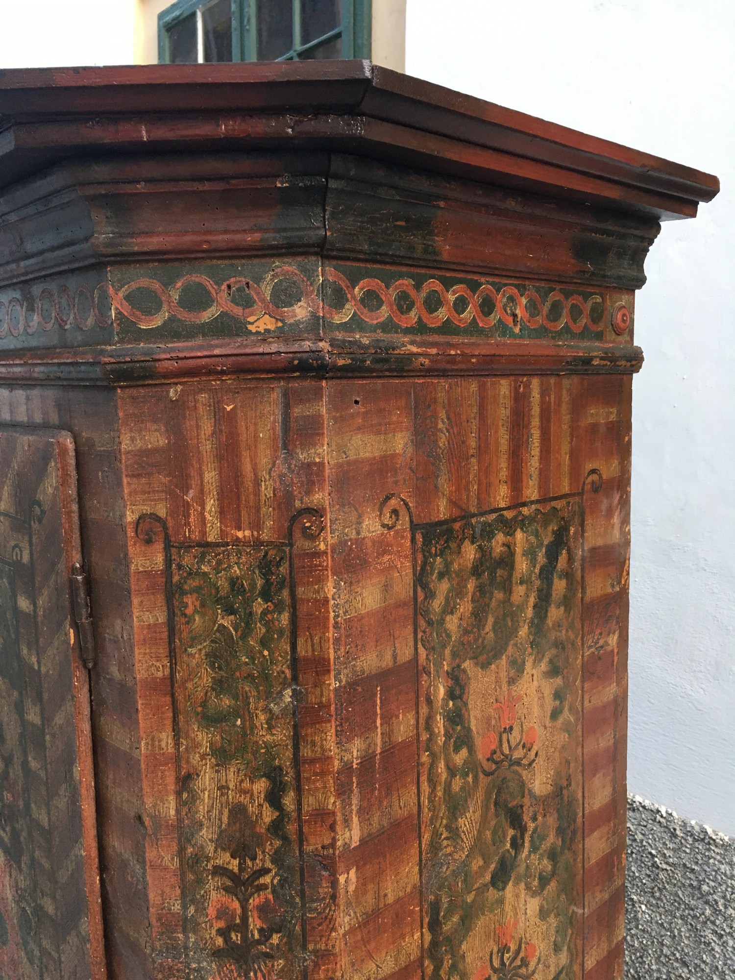 Bauernschrank bemalt antik um 1800 Kleiderschrank Schrank Bauernkasten provinziell