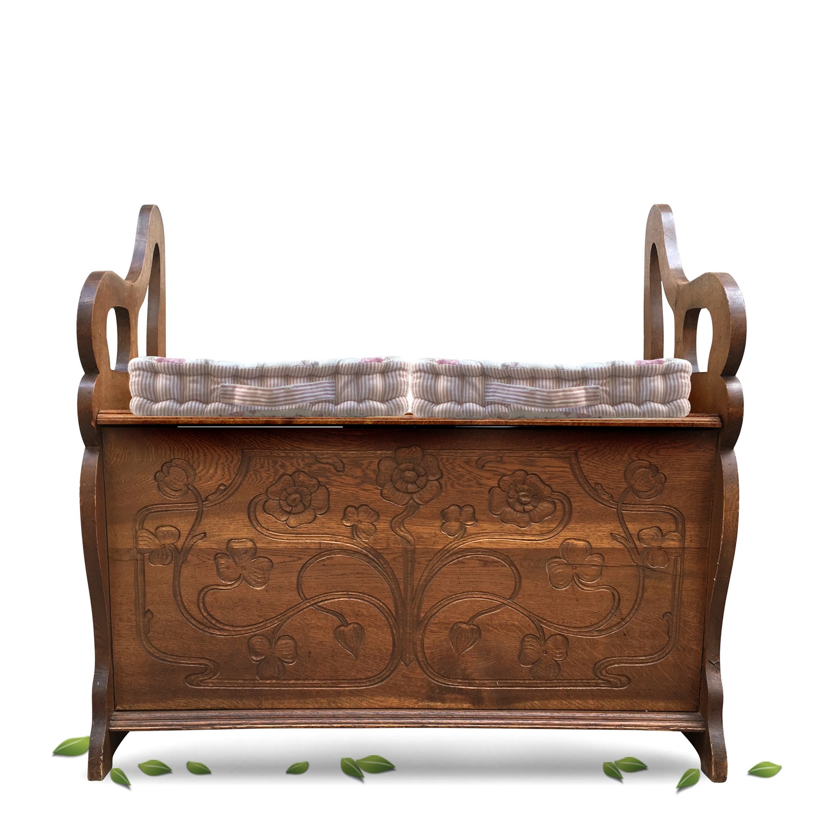 Antike Truhe Jugendstil Sitztruhe Betttruhe beschnitzt Blumen Jugendstil Stühle Truhenbank Sitzbank antik Truhe