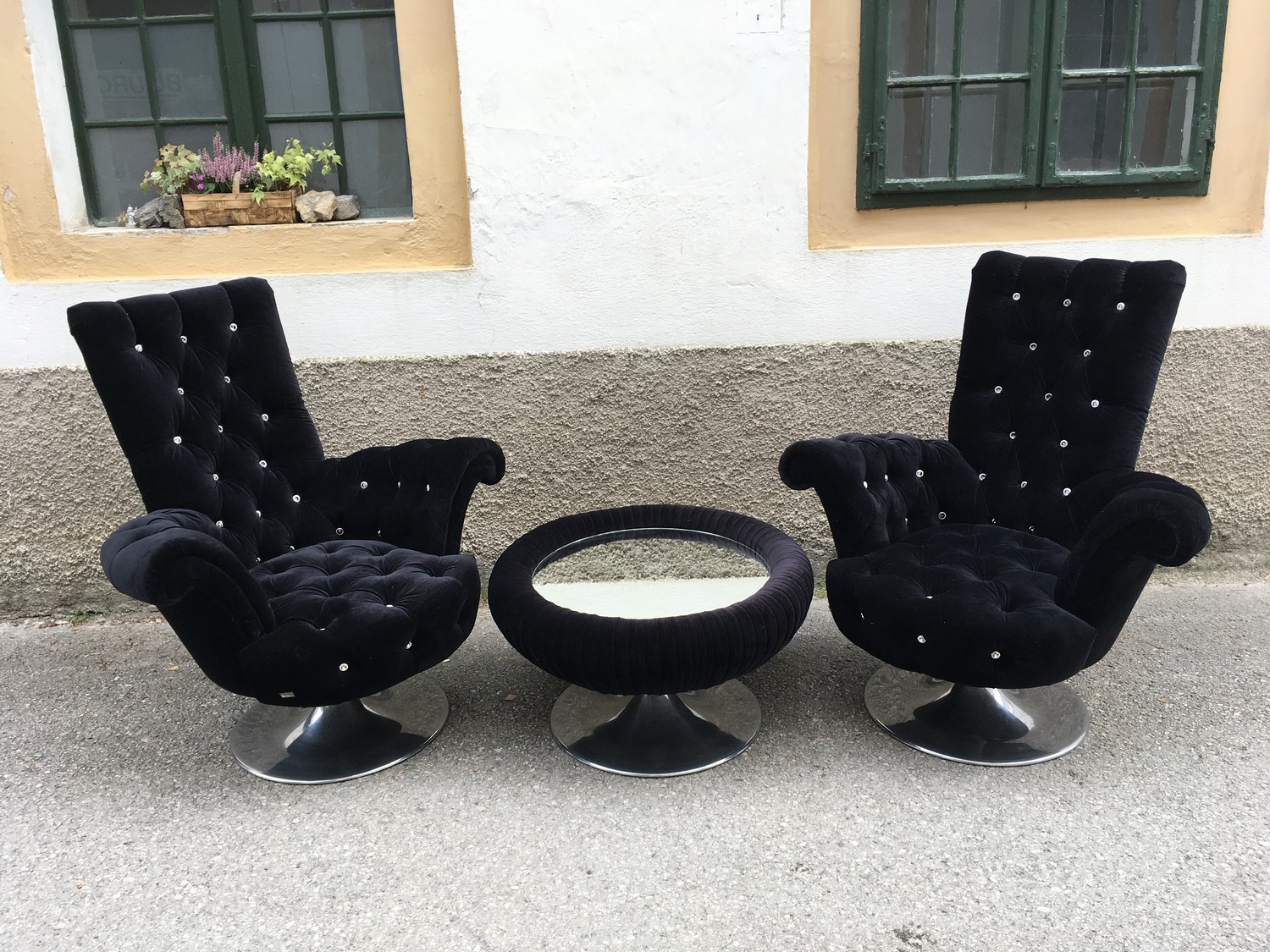 Bretz Stuhl schwarz Sessel Pompadour Swarovski Kristalle Armlehnsessel Design Möbel