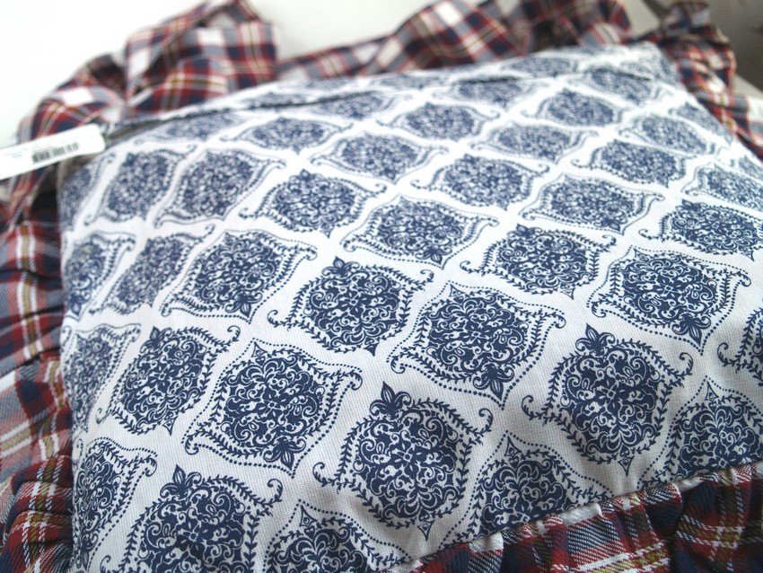 Stuhlkissenhülle Landhausstil Hirsch Leinen kariert rot Clayre Eef