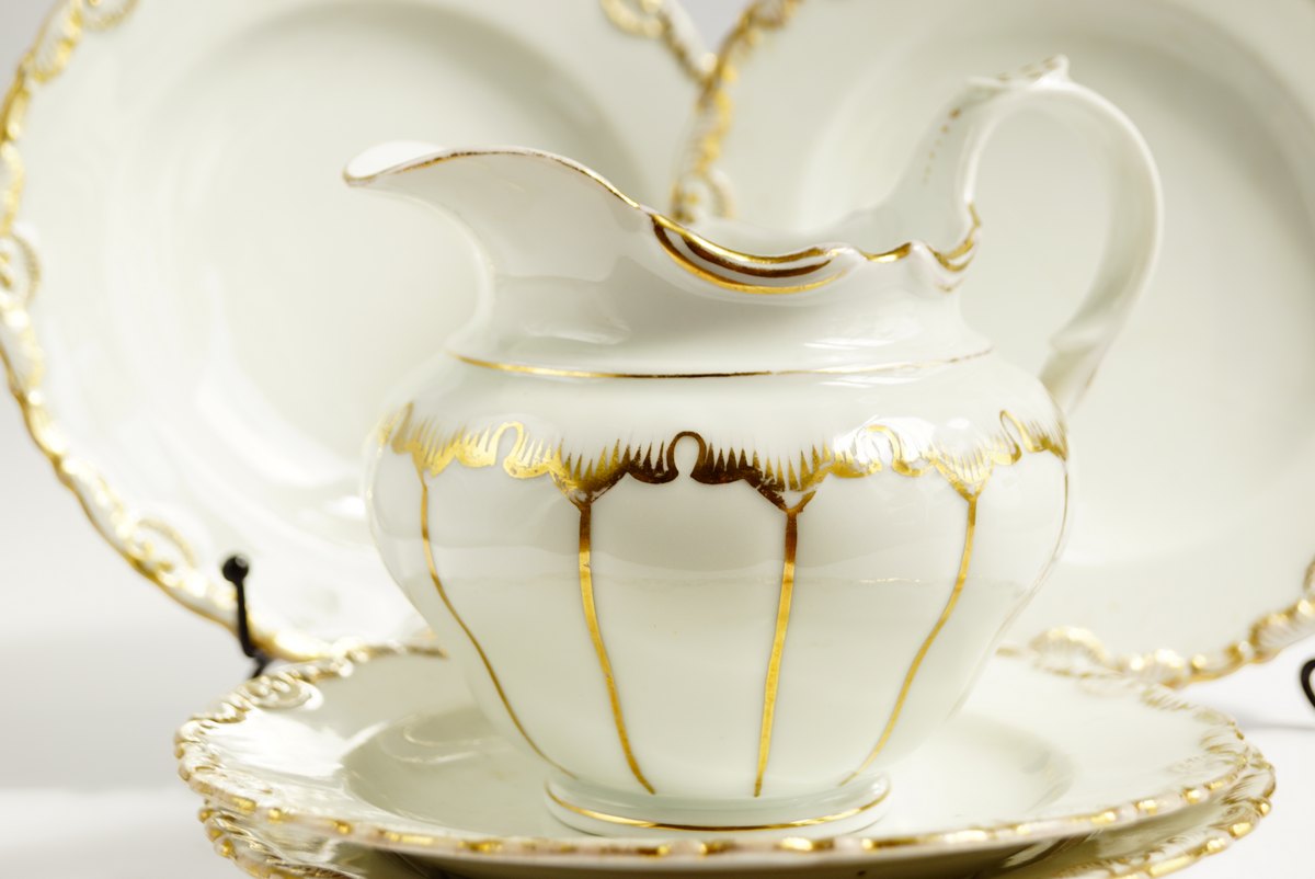 Antikes Biedermeier Frühstücksset Carlsbad Porzellan elfenbein Gold