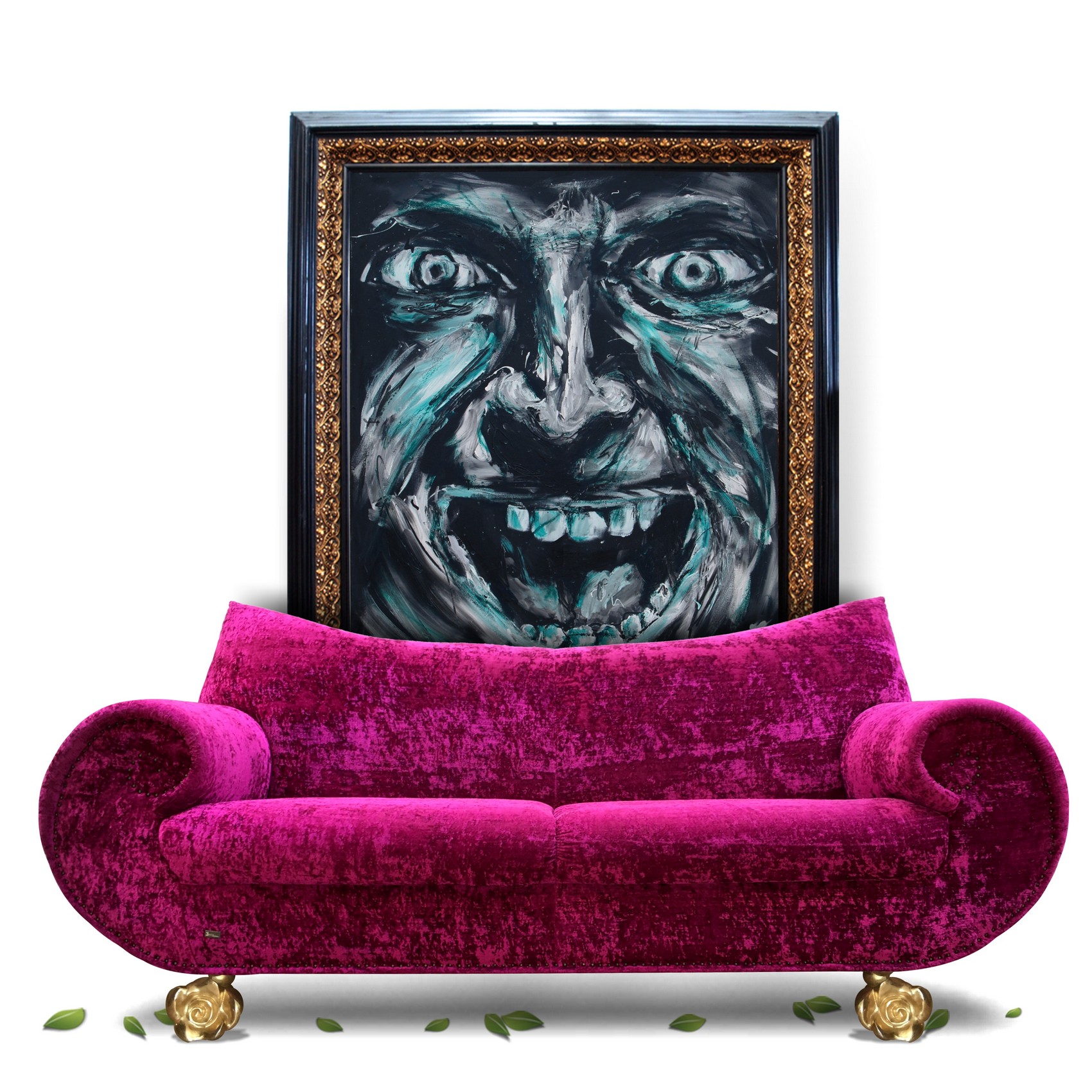 BRETZ Sofa purple mit 4 Stk goldenen Rosenfüßen Designmöbel Gaudi Bretz Sofa Gaudi lila Glamoursamt