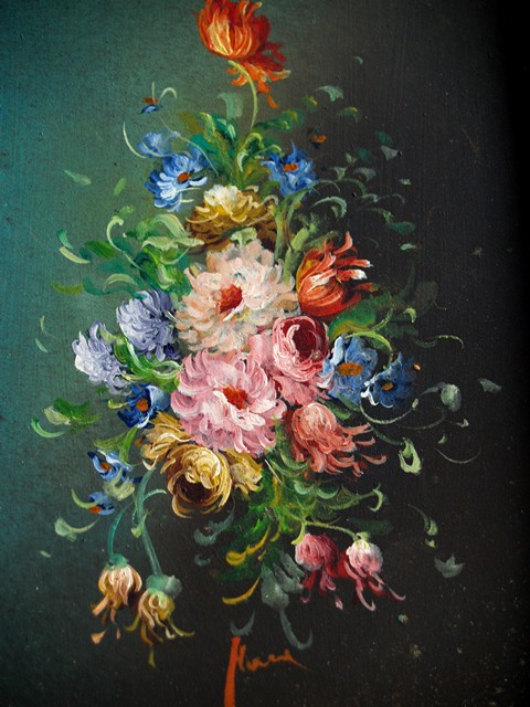 Ölbild Stilleben Blumen Malerei in goldenem Rahmen "Rosen & Tulpen"