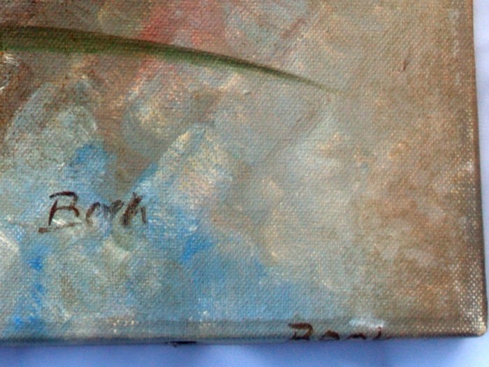 Ölbild vintage STilleben Blumen rosen gladiolen Öl auf Leinen antik rosa gelb grau