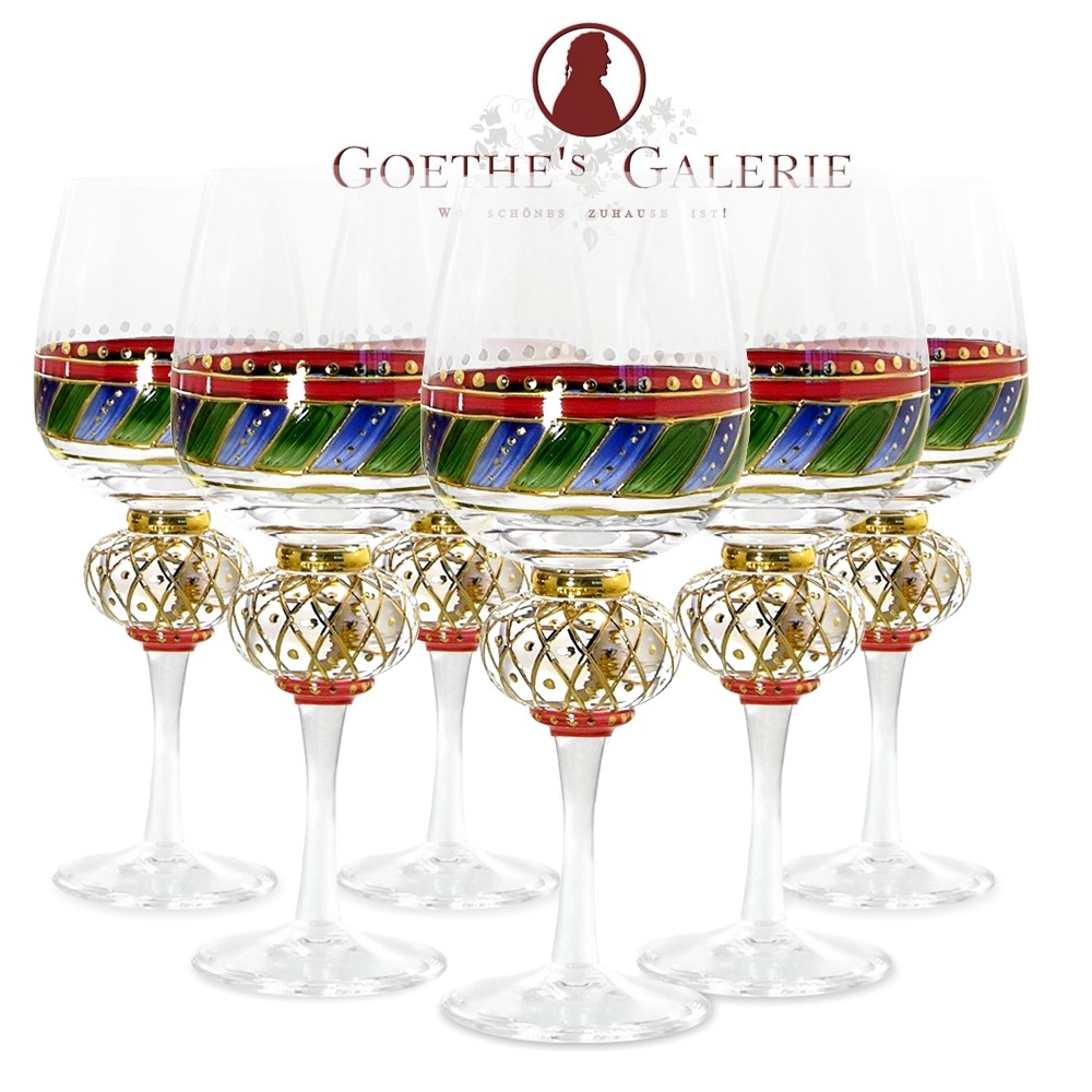 Weingläser 6er Set mundgeblasen mehrfarbig Löwenherz Nagel Weinglaeser Loewenherz