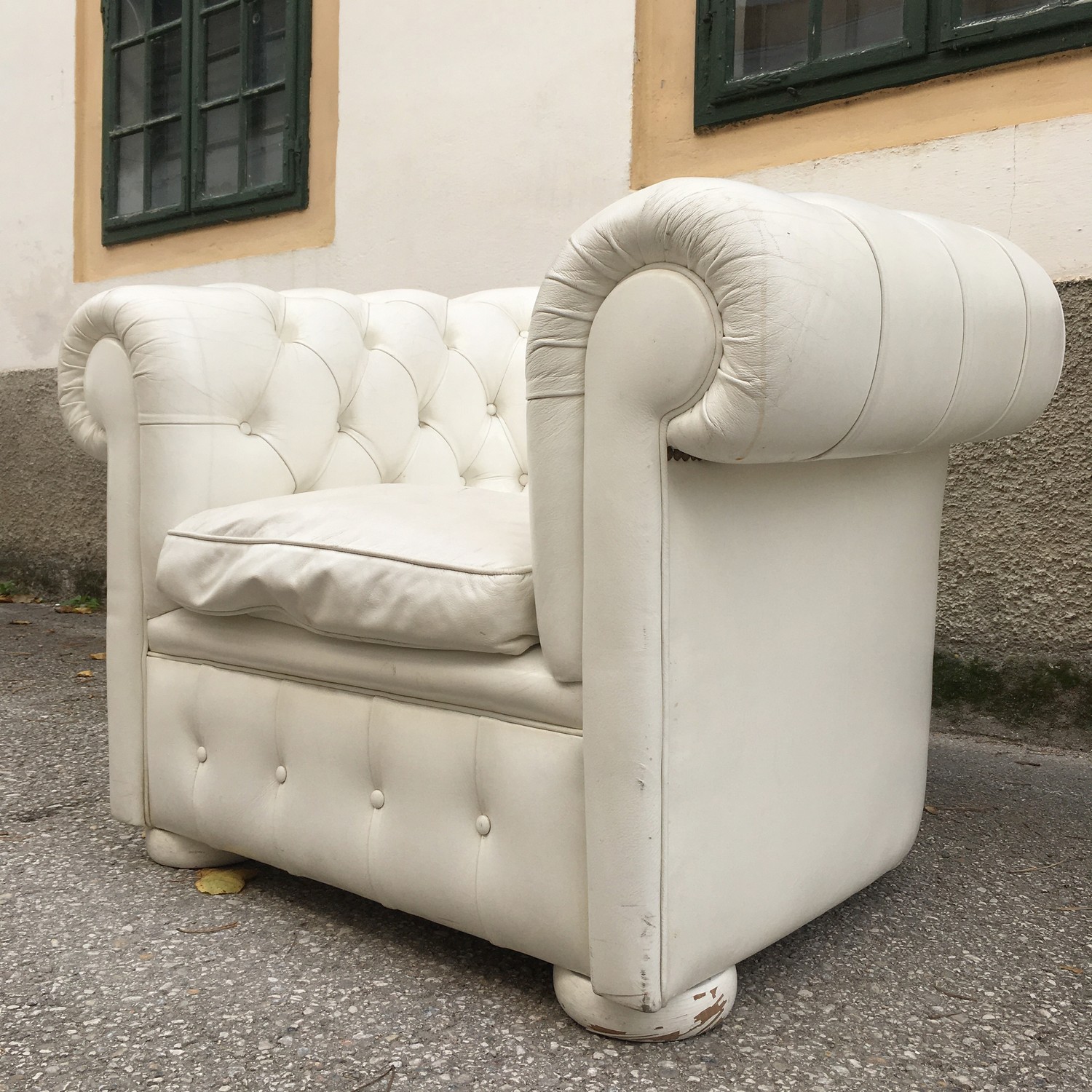 Sessel Stuhl Chesterfield Leder creme weiß Clubsessel Sofasessel