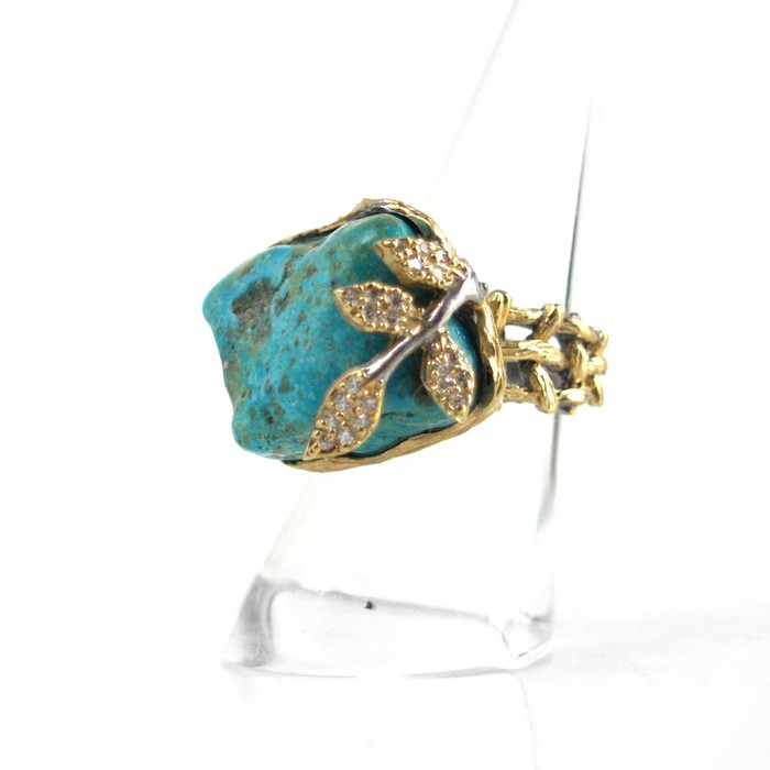 Türkis Ring 925 Silber Handarbeit Weißgold 14k