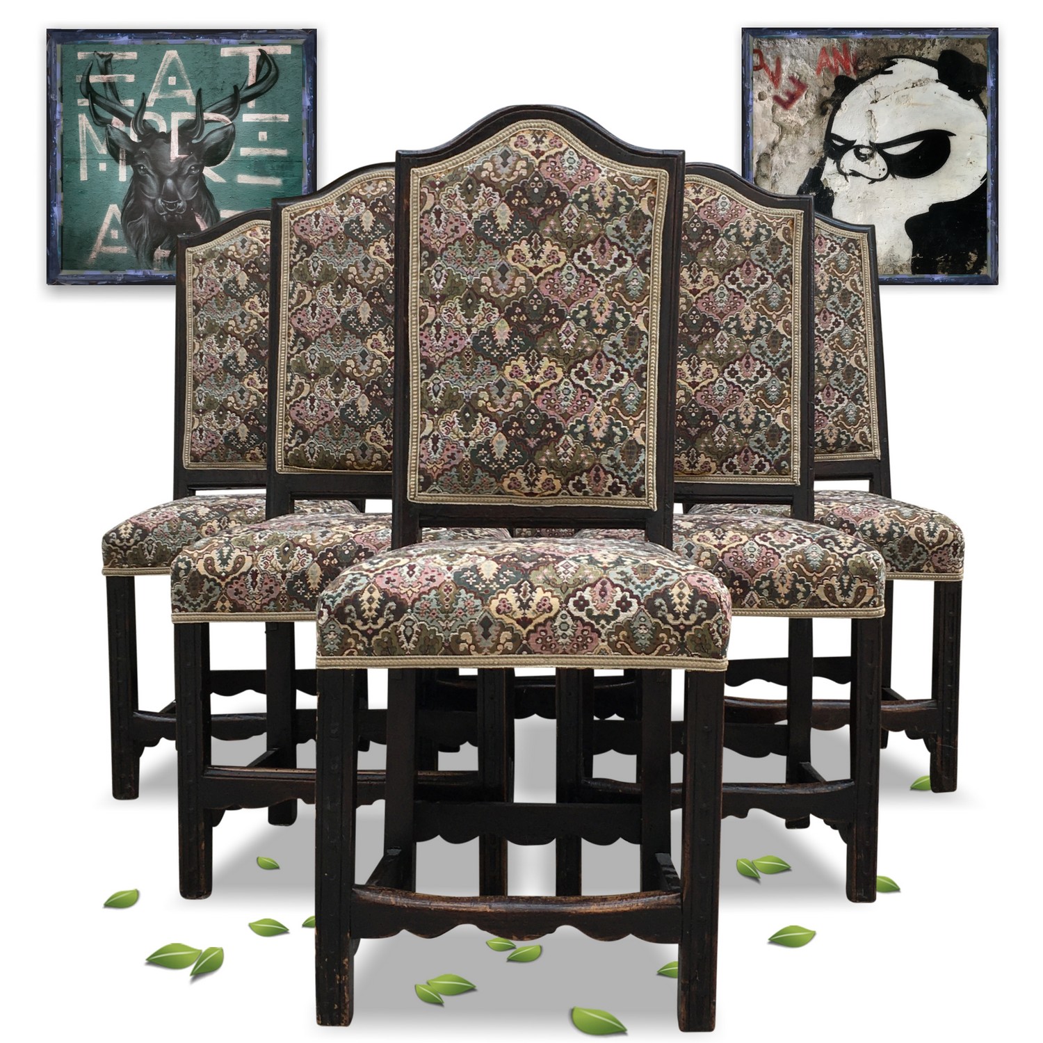 Sessel Set Italienische Renaissance antik 18. Jahrhundert 6 + 2 Stk. Stühle Stuhl Sessel Set Italienische Renaissance antik 18. Jahrhundert