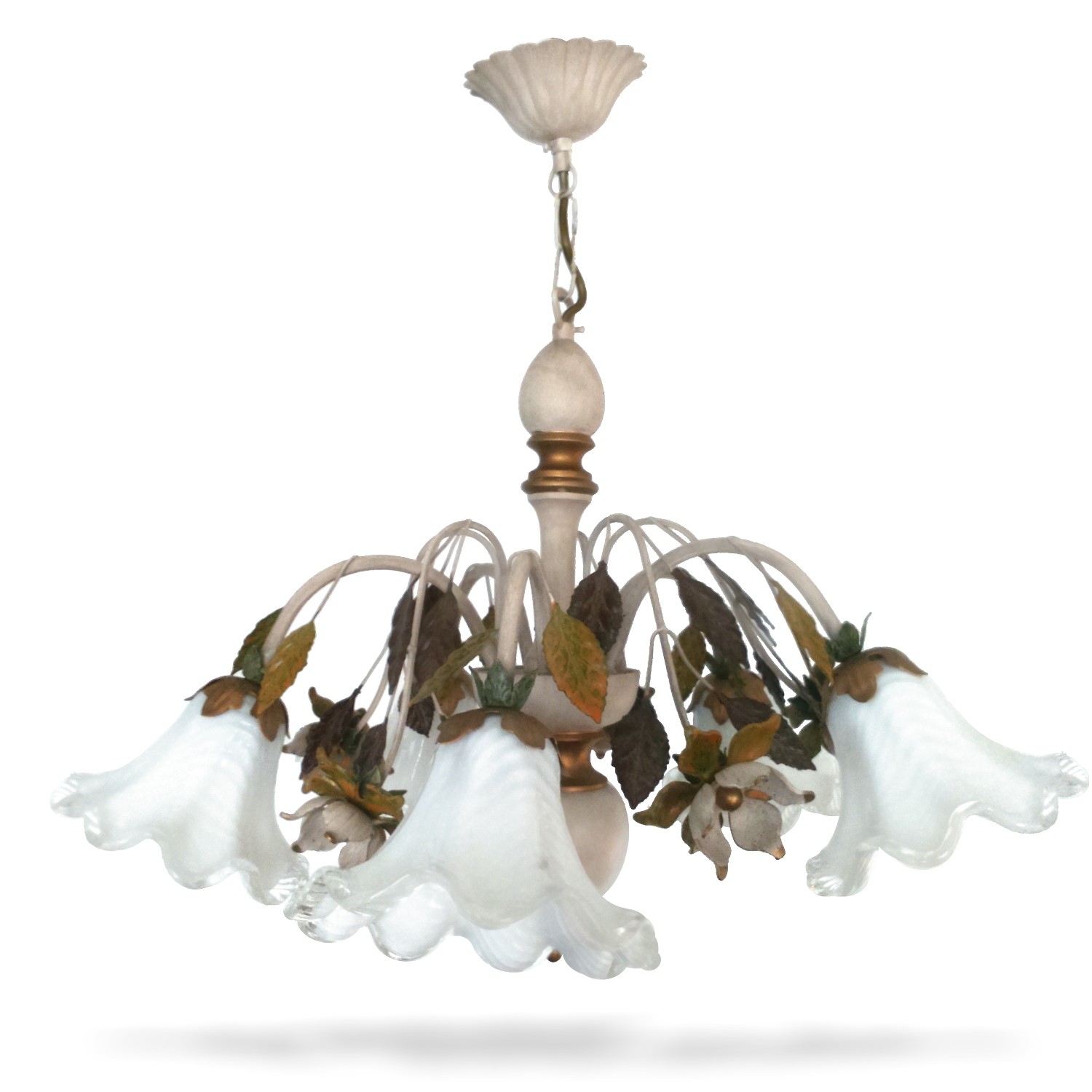 Luster cremefarben mit Blättern Blüten Florentinerstil Pendelleuchte Luster Florentiner