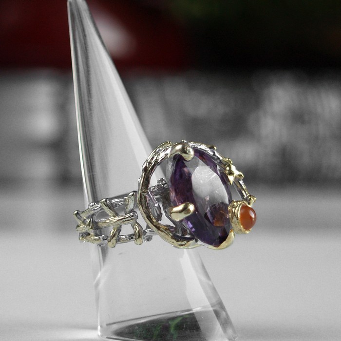 Ring 925 Silber zierlich großer Amethyst Karneol