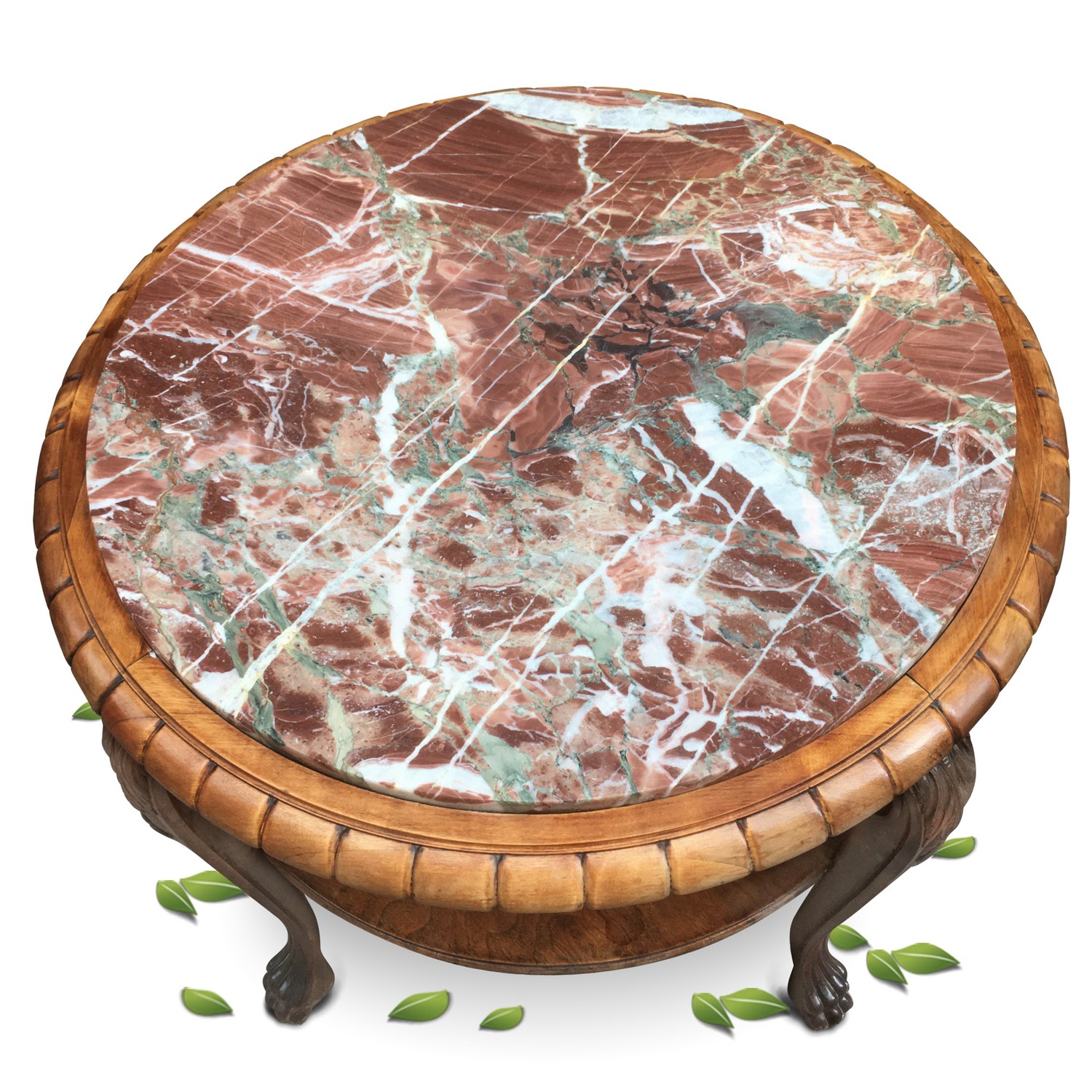 Salontisch Couchtisch Art Deco Marmorplatte antik Tisch rund Löwentatzen