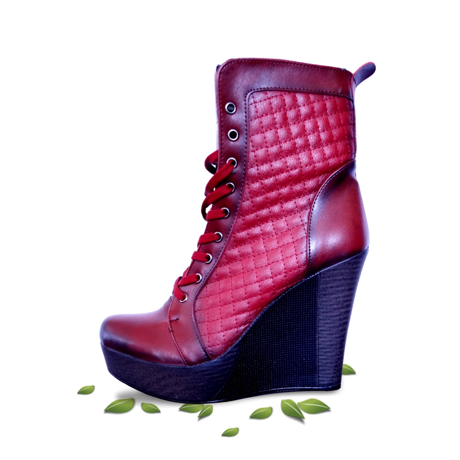 Stiefeletten Vegan Boots Higheels bordeaux rot schwarz handarbeit neu einzelstück