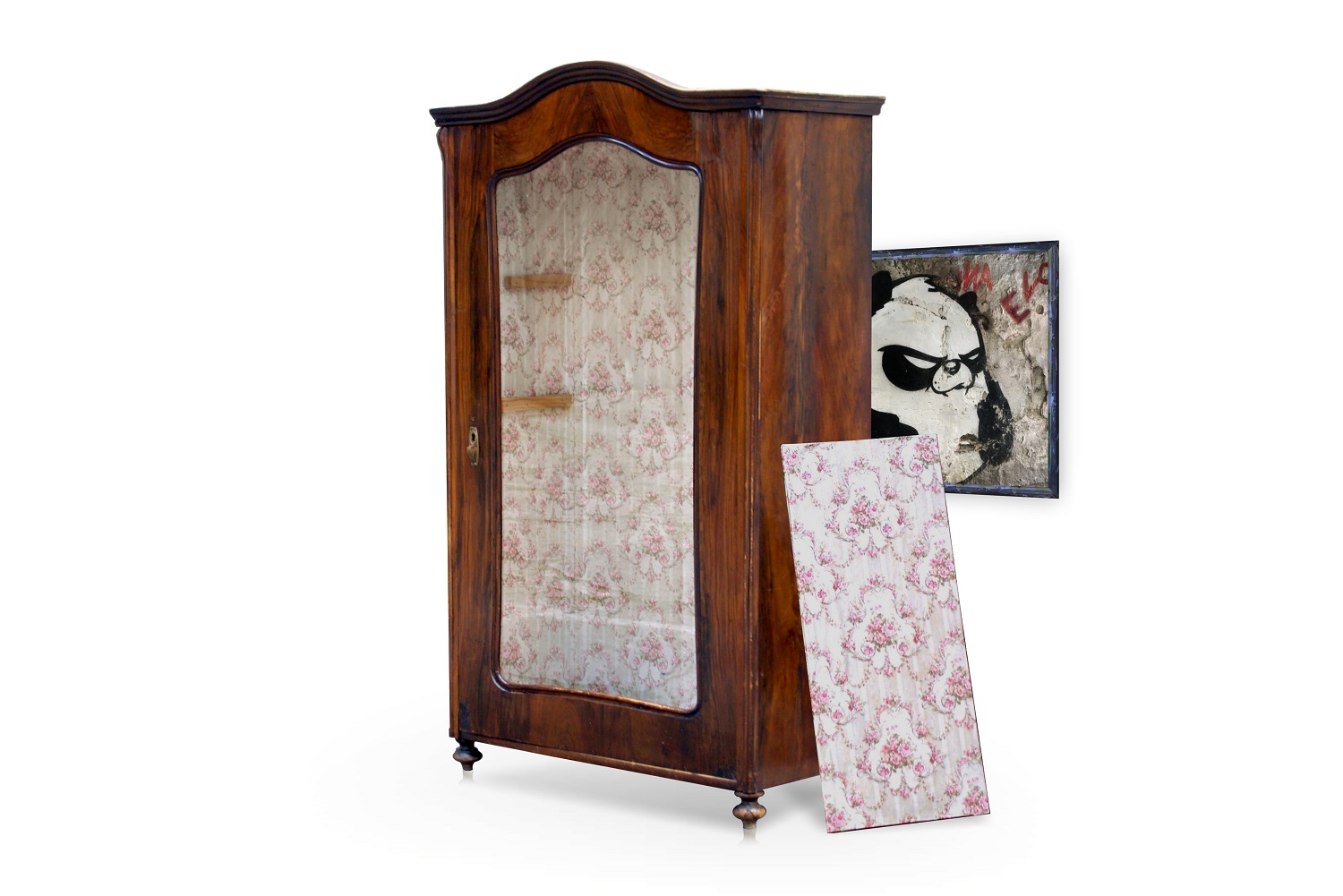 kleiner antiker Schrank Biedermeier tapeziert Brarock