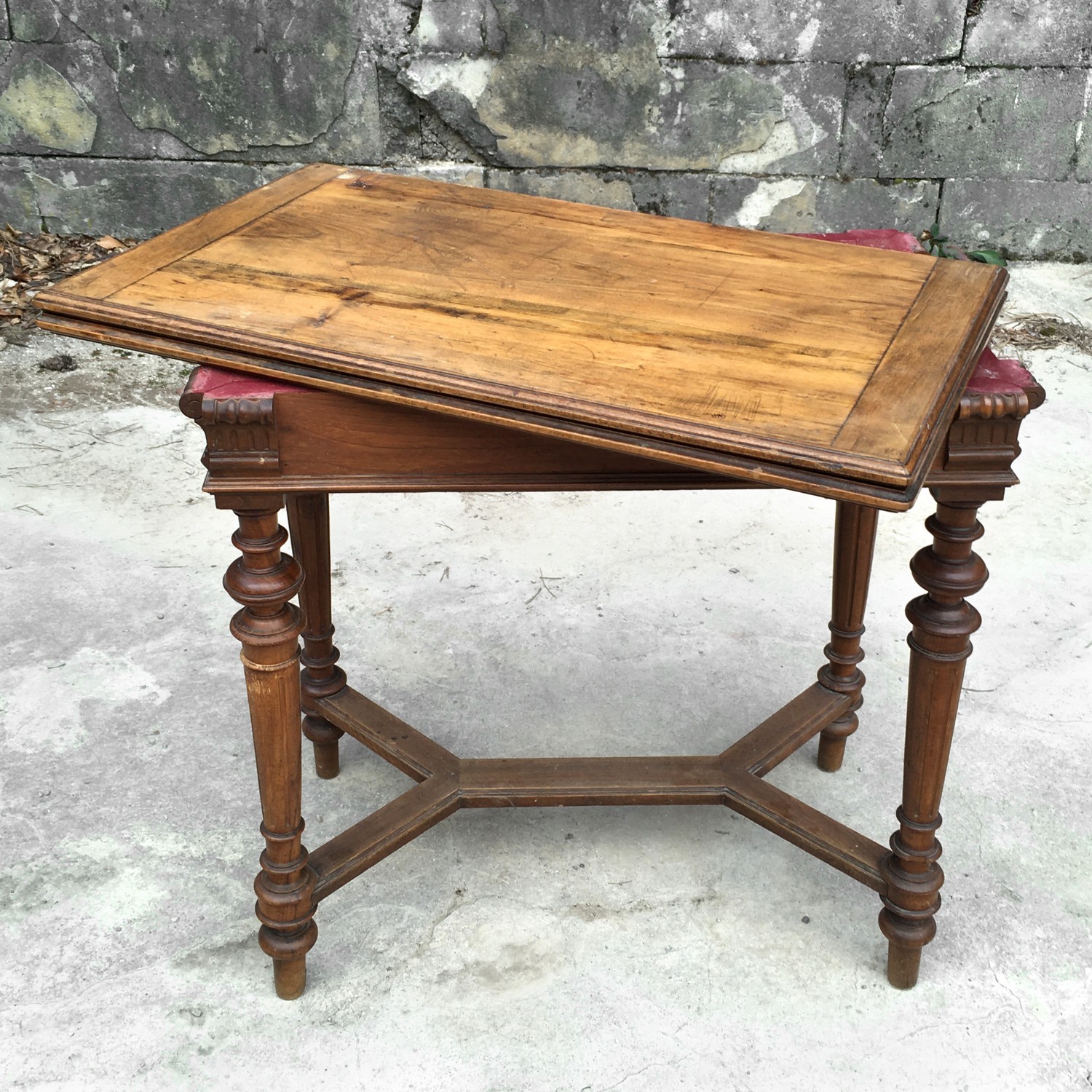 Antiker Spieltisch Historismus um 1880 Schreibtisch aufklappbar Konsole Massivholz Messing Pokertisch Herrenzimmer