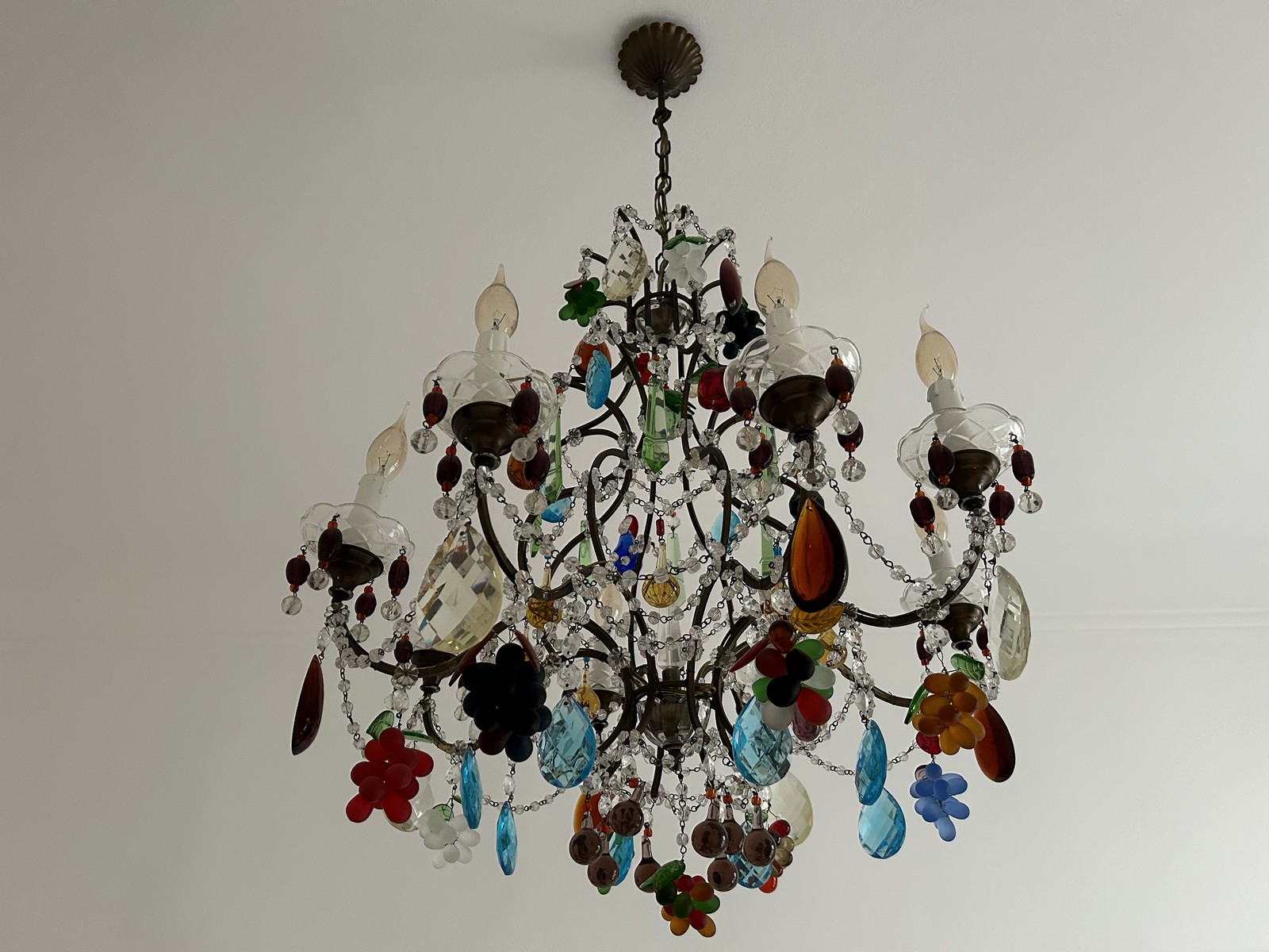 Venzianischer Kronleuchter 8-flammig Muranoglas Behang antik Venzianischer Kronleuchter 8-flammig Muranoglas Behang antik