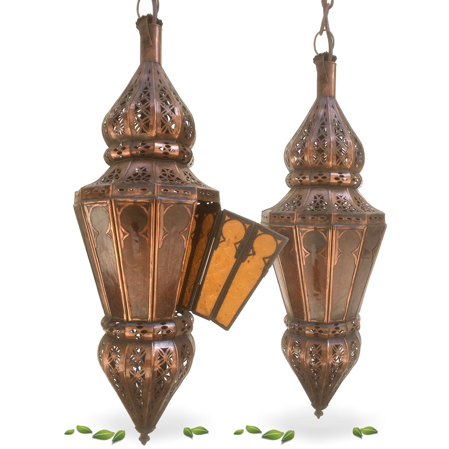 Lampe Laterne Bleiglas Kupfer Luster "Orient Chic" Pendellampe Leuchter Luster Orient Gläser Kupfer Laterne Tiffany Marokko