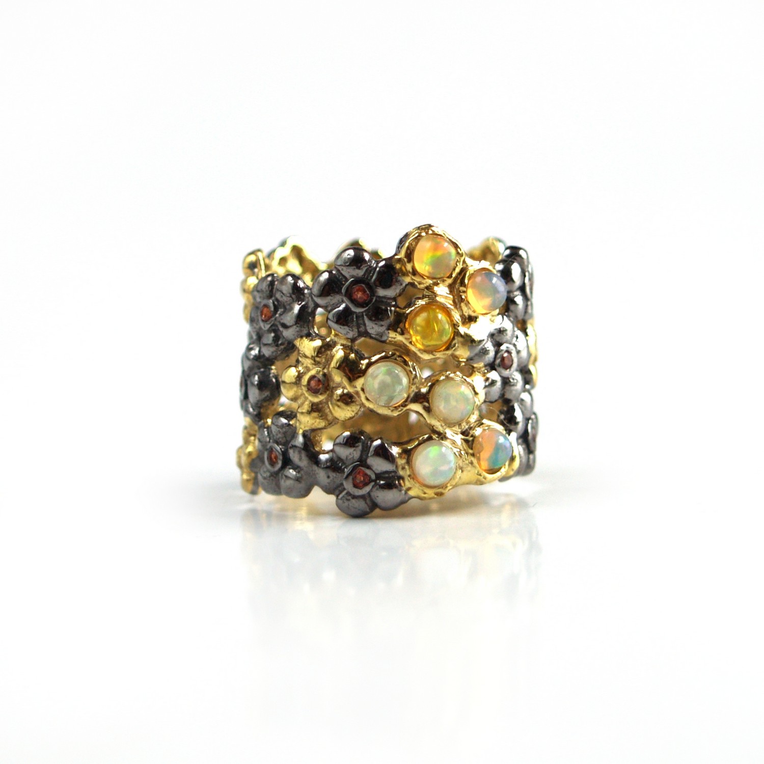 Ring 925 Silber Edelsteine Opal Cabochon handgefertigt