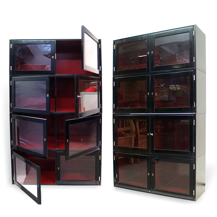 Jugendstil Stil Vitrine noir großer Kasten Schrank schwarz Bücherschrank Jugendstil Bücherschrank schwarz