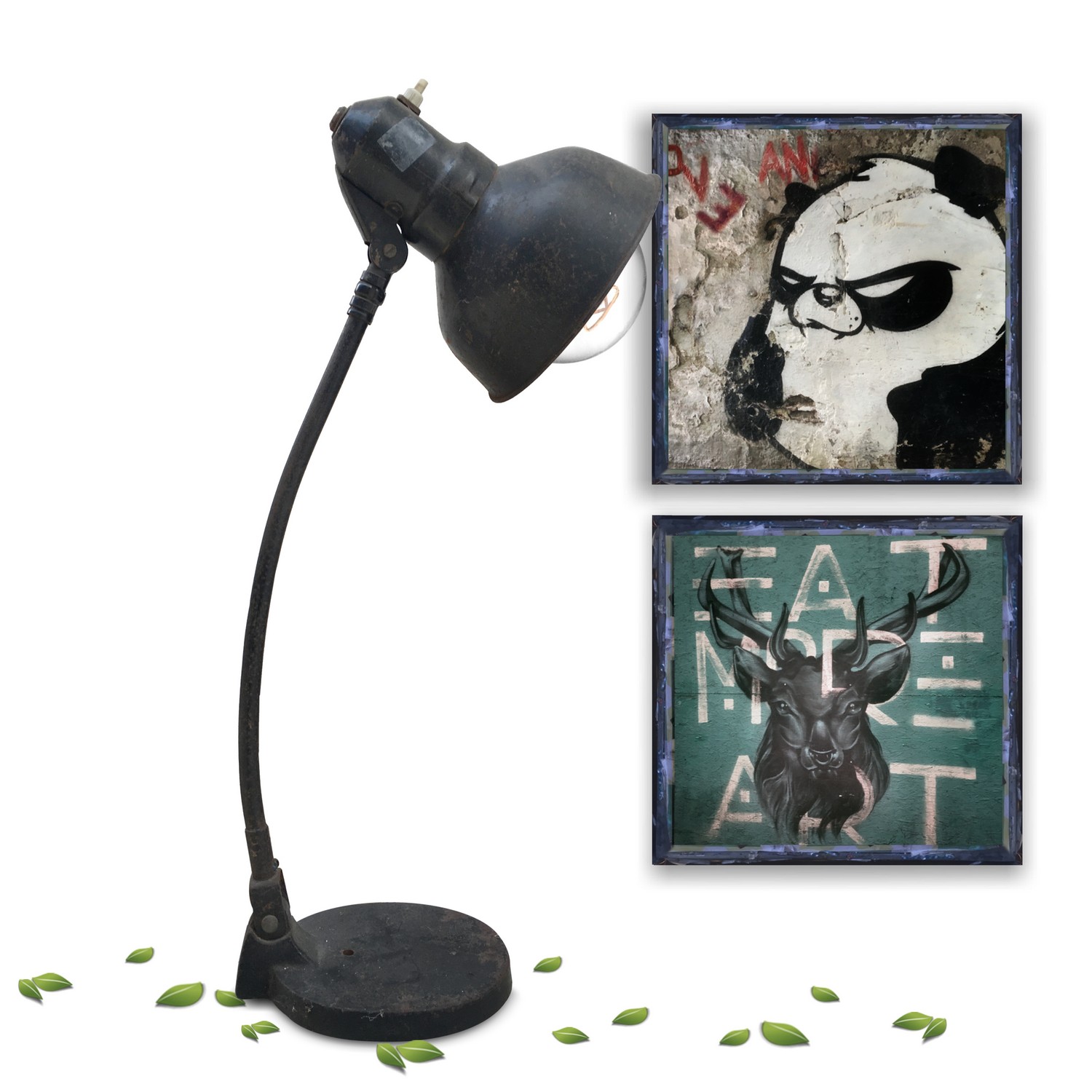 antik Bauhaus Leuchter Original Vintage Tischlampe Metall schwarz Industrialdesign Original