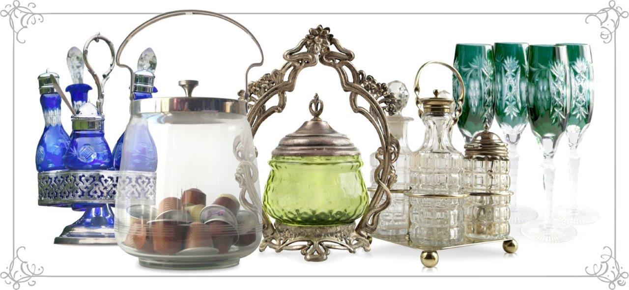 Haushalt Glaswaren Glas gebraucht antik Kristallgläser Vintage Keksdosen Menage silber Haushalt Glaswaren Glas gebraucht antik Kristallgläser Vintage Keksdosen Menage silber