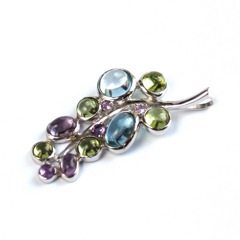 Anhänger 925 Silber Edelsteine Topas, Amethyst und Peridot Schmuck handgefertigt