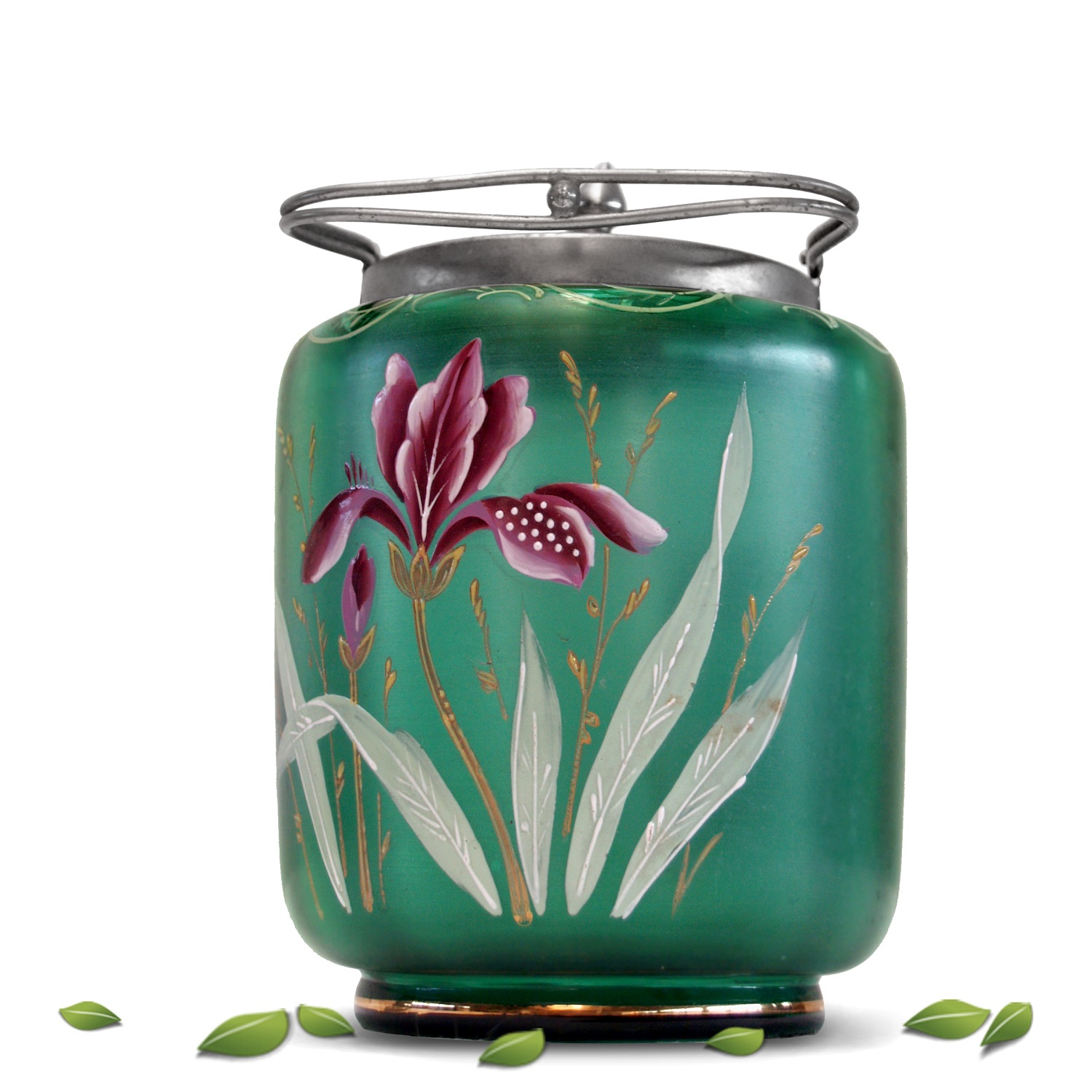 Bonbonniere antike Keksdose grüne Glasdose Deckeldose Jugendstil antike Keksdose grüne Glasdose Deckeldose Mundgeblasen Keksdose Vintage Lilie Jugendstil