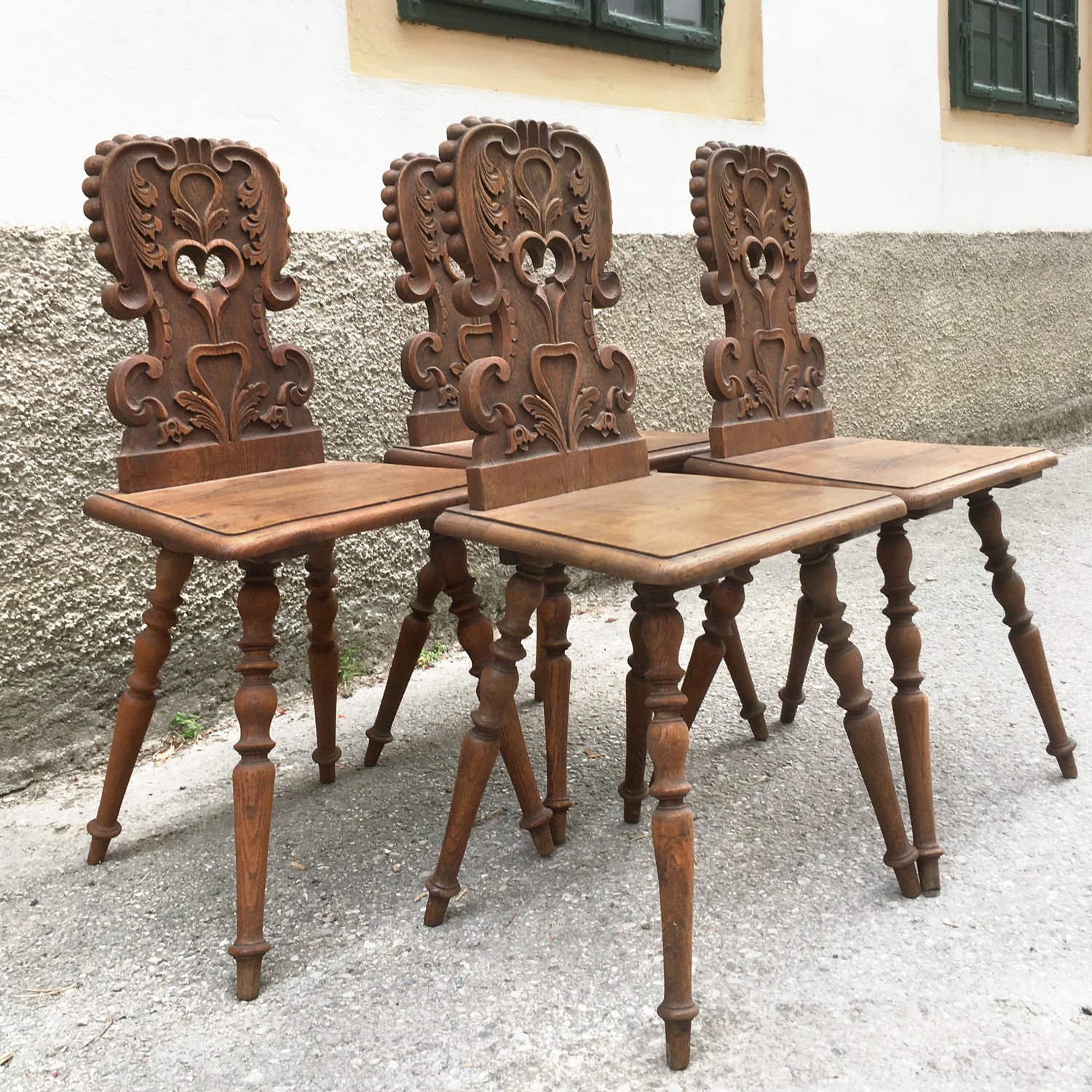 Brettstuhl Sessel Stuhl antik Bauernstuhl Bauernsessel Eiche massiv Set