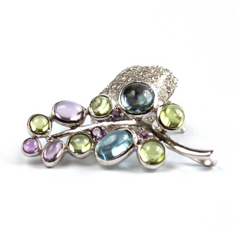 Anhänger 925 Silber Edelsteine Topas, Amethyst und Peridot Schmuck handgefertigt