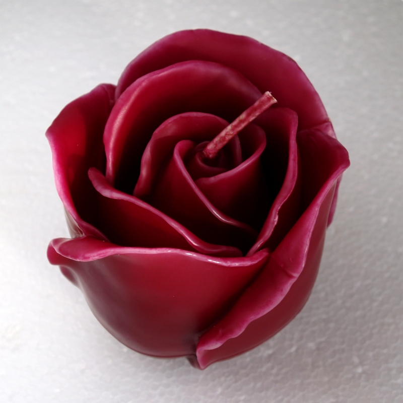 Kerze Tafelkerze Verlobung Hochzeit Festtafel Wachs große Rose dunkelrot dunkelrot Rose Kerze