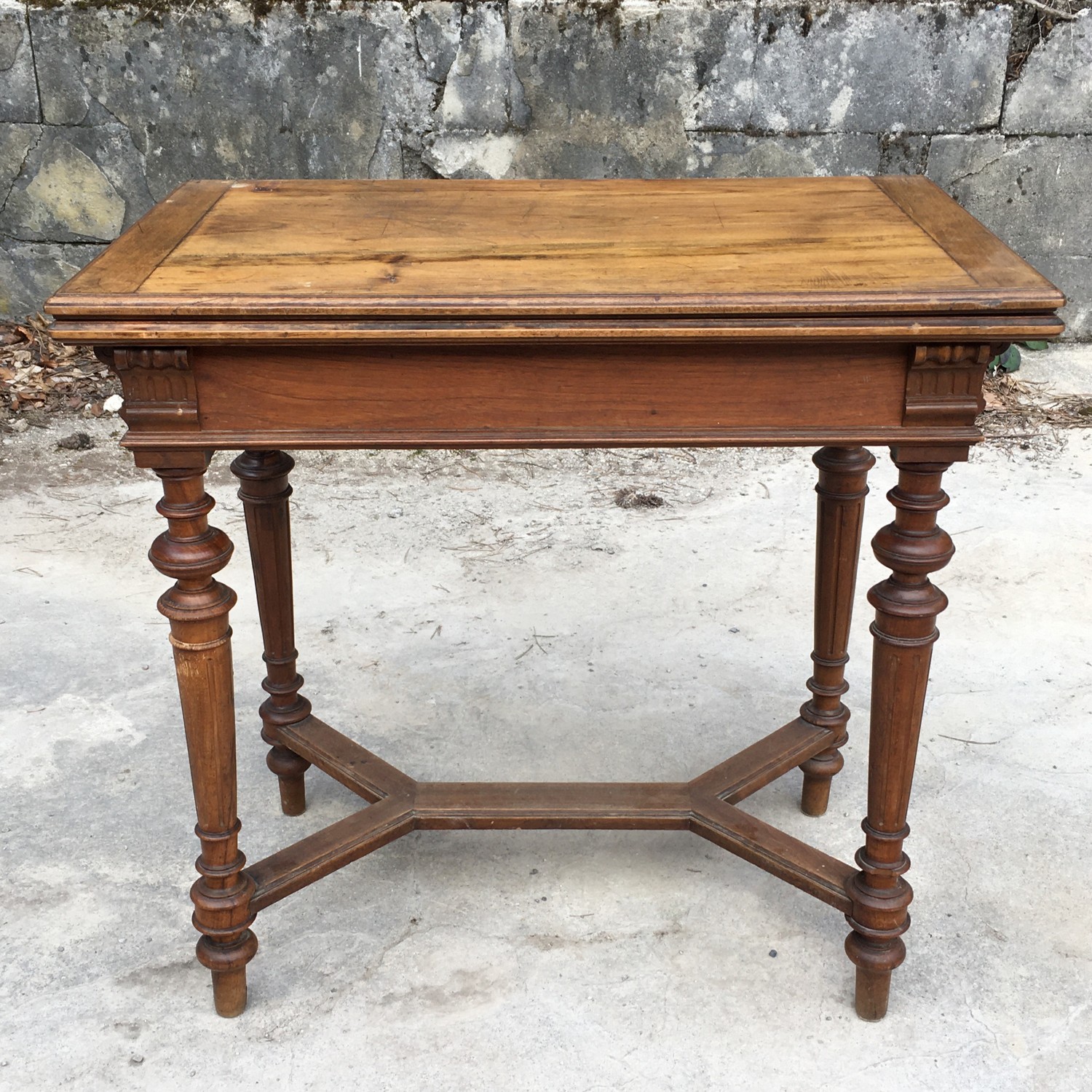 Antiker Spieltisch Historismus um 1880 Schreibtisch aufklappbar Konsole Massivholz Messing Pokertisch Herrenzimmer