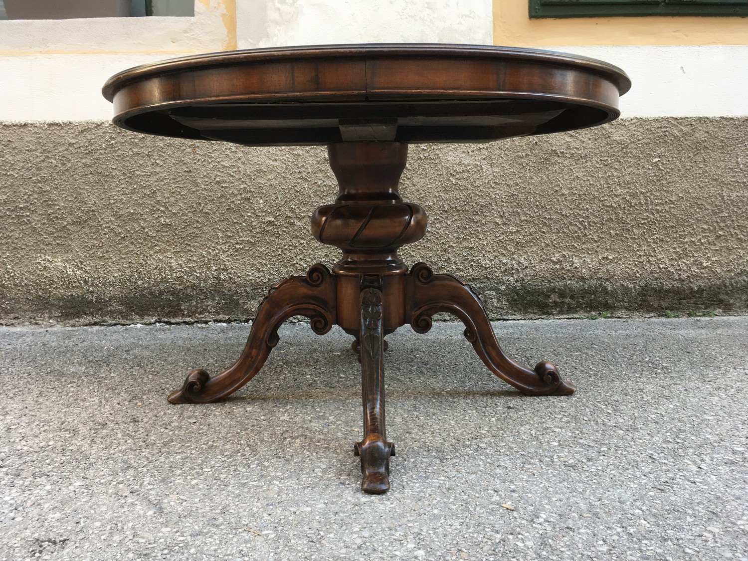 Tisch Esstisch Salontisch rund ausziehbar Einlegeplatte antik Säulenfuß