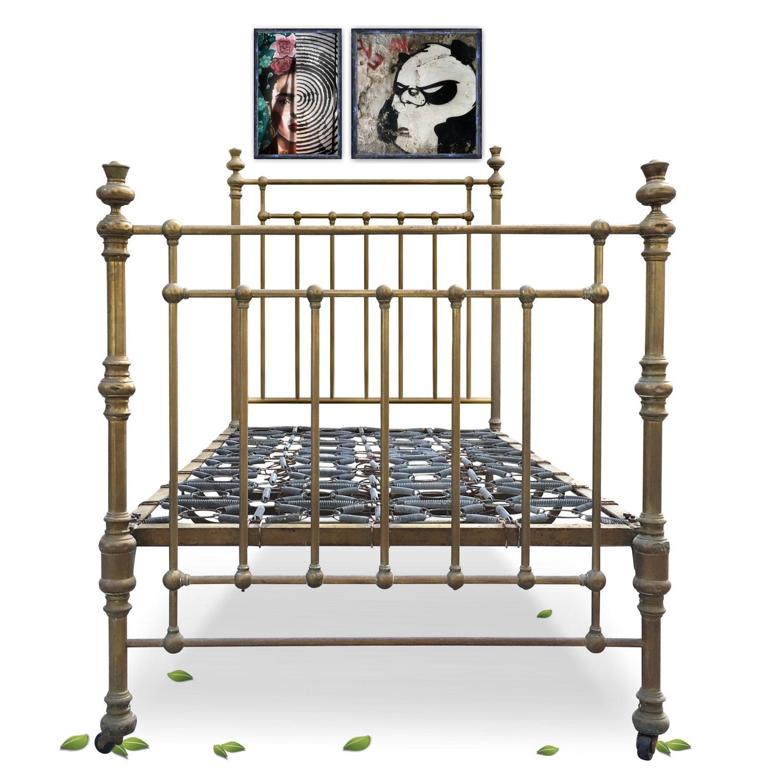 Bett Messingbett antik Jugendstil goldfarben original Messing Federrost rar Messingbett Bett antik Jugendstil original goldfarben Messing Federrost